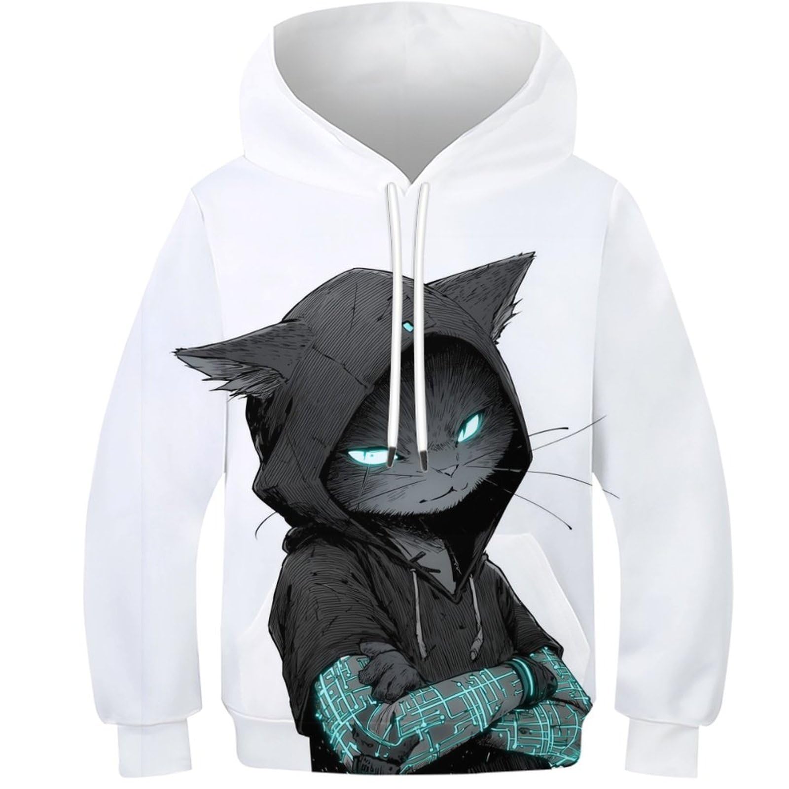 OPCALIS Kids Teen Girl Boy Hoodie Cat 3D Printed Pullover Sweatshirt Long Sleeve Kitten with Pocket Novelty Casual 11-13Y