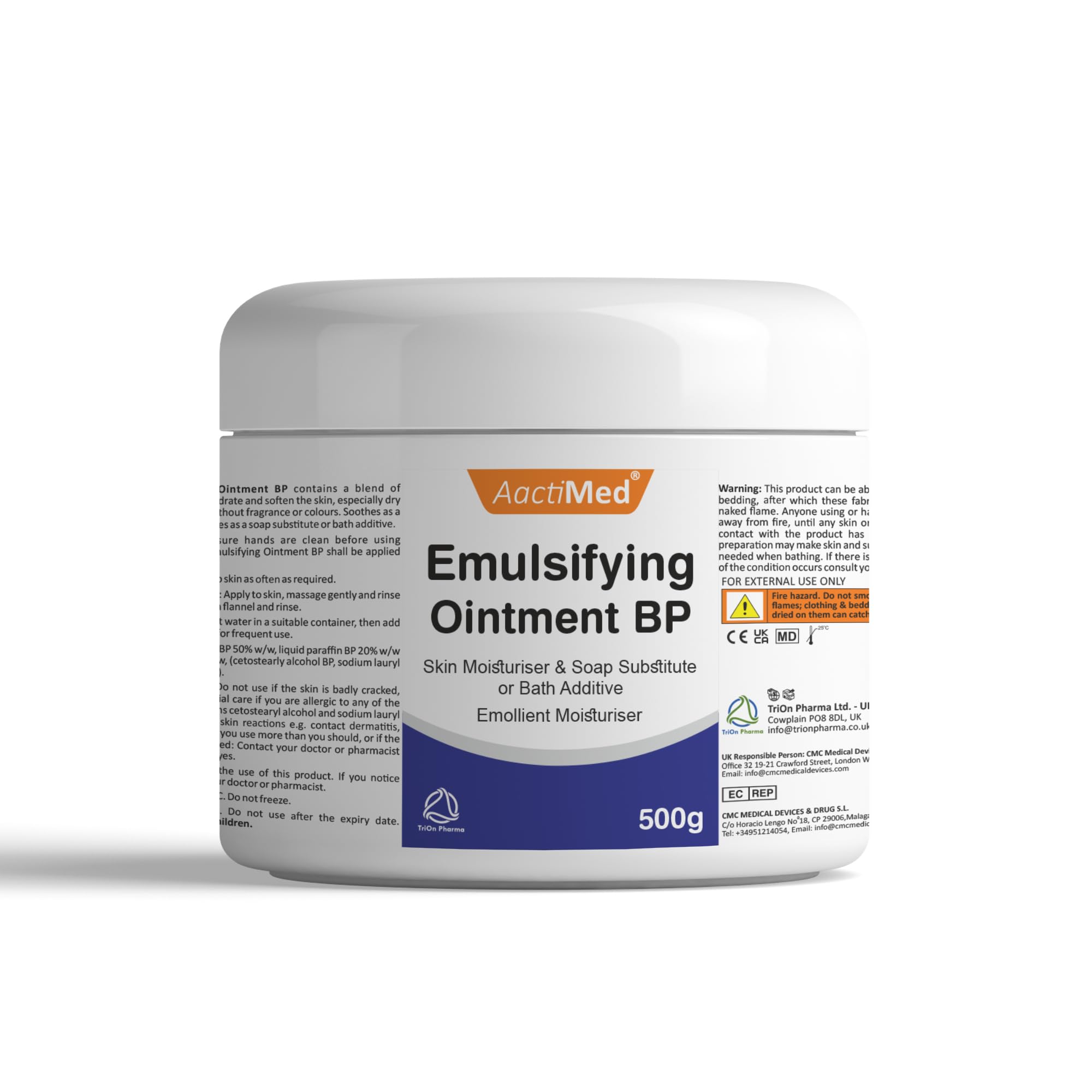 AactiMed Emulsifying Ointment - 500g for Skin Moisturiser & Soap Substitute or Bath Additive, 500 g (Pack of 1)