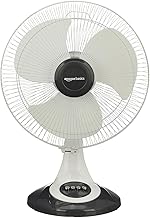 amazon basics High-Speed Table Fan I 3 Adjustable Fan Speeds Rust Resistant Body RPM 2100 400mm Sweep Length (White)