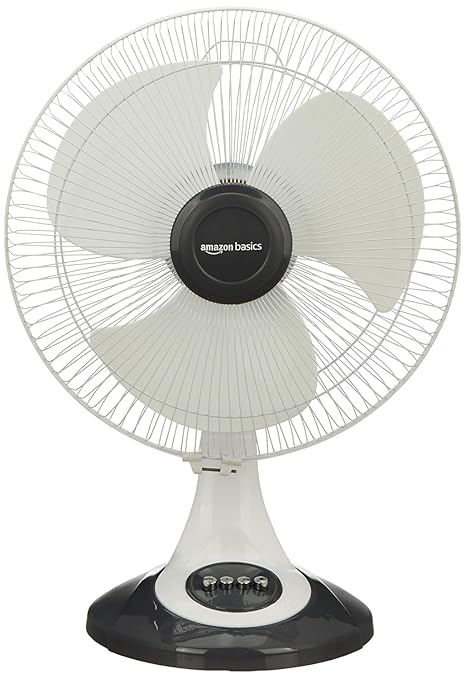 Amazon Basics High-Speed Table Fan I 3 Adjustable Fan Speeds | Rust Resistant Body | RPM 2100 | 400mm Sweep Length (White)