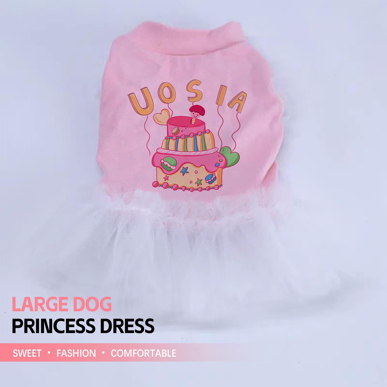 UOSIA Pink Dog Lace Princess Dresses for Large Dogs Girl Soft Stretchy Pullover Pet Tutu Skirt for Birthday 6XL