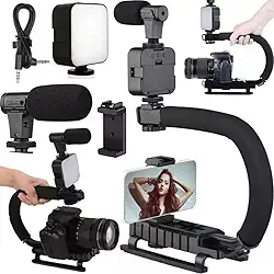 Kit de iluminação de vídeo LED, kit de Vlog para telefone com tripé de mesa, suporte de telefone com microfone frio, luz de vídeo LED, obturador remoto para YouTube/transmissão ao vivo/maquiagem
