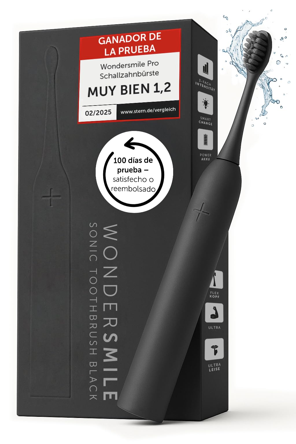 Wondersmile Cepillo de dientes sónico PRO - Ganador de la prueba 2023-100 días de prueba sin riesgo - Cepillo de dientes eléctrico con 4 programas (Ultimate Black)