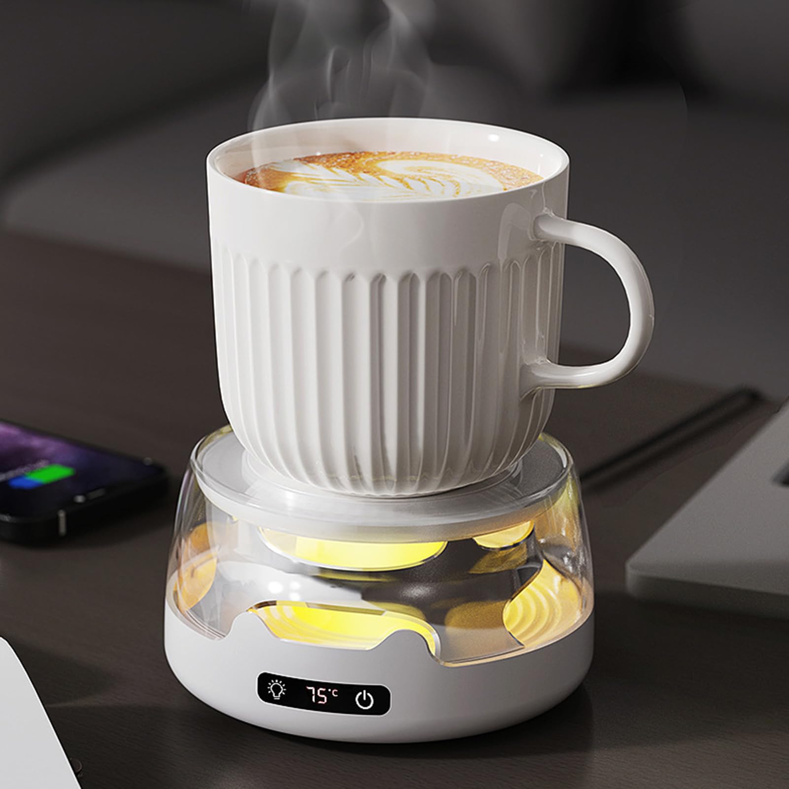 Calentador De Tazas con Luz y Base Antideslizante Eléctrica | Calientacopas Eléctrico para Escritorio que Mantiene Bebidas Calientes para Té Leche en Hogar Oficina Viajes