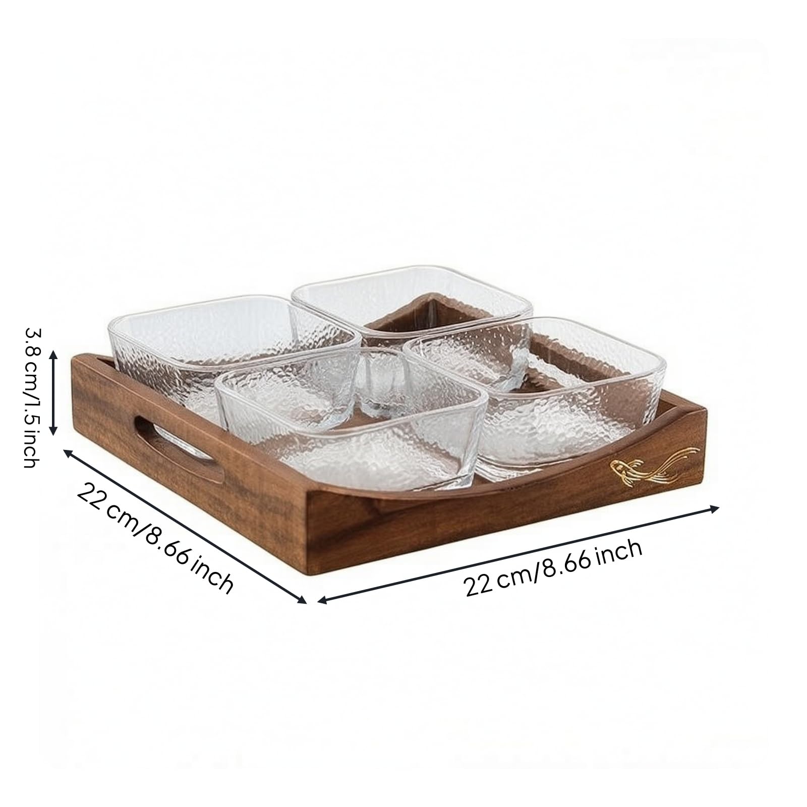 Plateau en Bois avec Coupelles, Style Chinois Rétro, Plateau Rectangulaire À Quatre Compartiments Carrés avec Coupelle en Verre, sans Couvercles, Color to 1