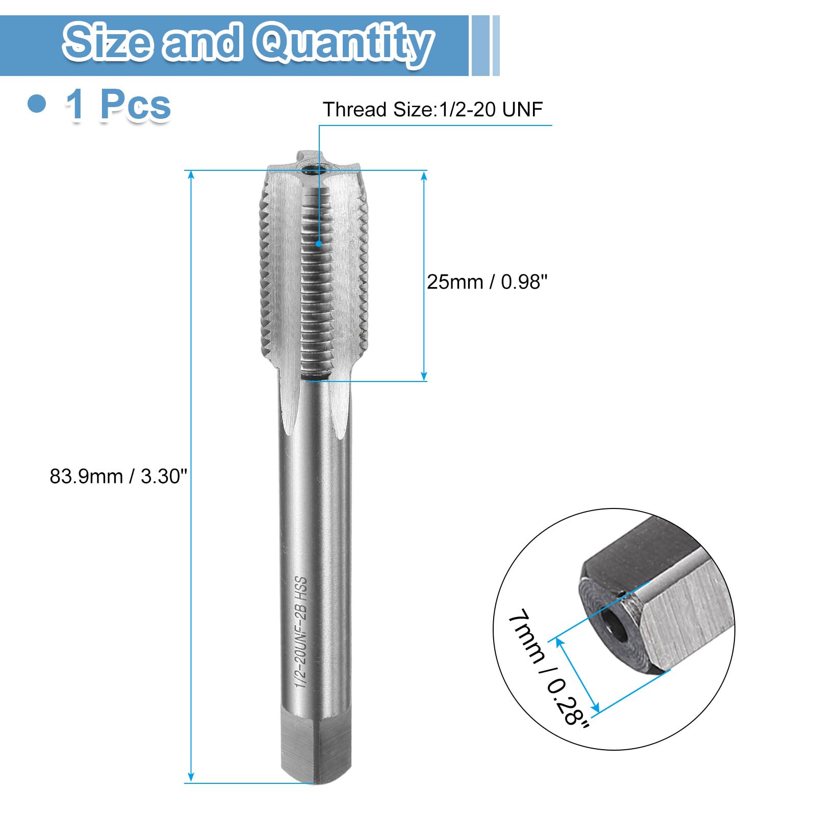 QUARKZMAN Maschio A Mano 1/2-20 UNF 2B Filettatura A Fondo Stile Filettatura Maschi Ad Alta Velocità Acciaio HSS6542 Scanalature Dritte Utensile Per Filettatura