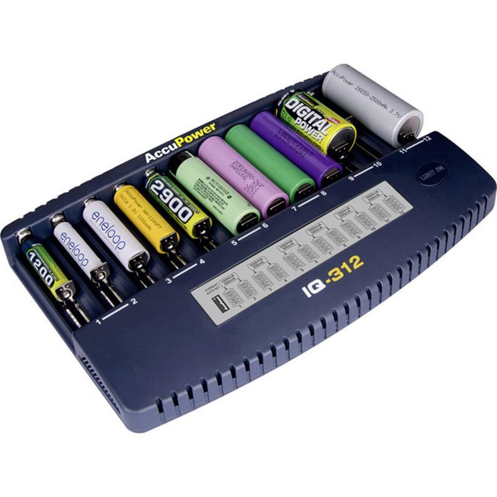 IQ312 Chargeur de Piles Rondes NiCd, NiMH, Li-ION 10340, 10350, 10440, 10500, 12500, 12650, 13500, 13650, 145