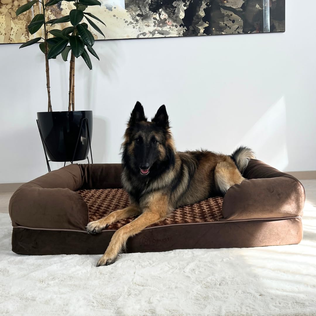 Sofá cama ortopédico extragrande impermeable de espuma viscoelástica para perro, funda extraíble lavable, duradera, piel suave antiansiedad, cama ortopédica para perros XL, 111 x 86 x 25 cm,