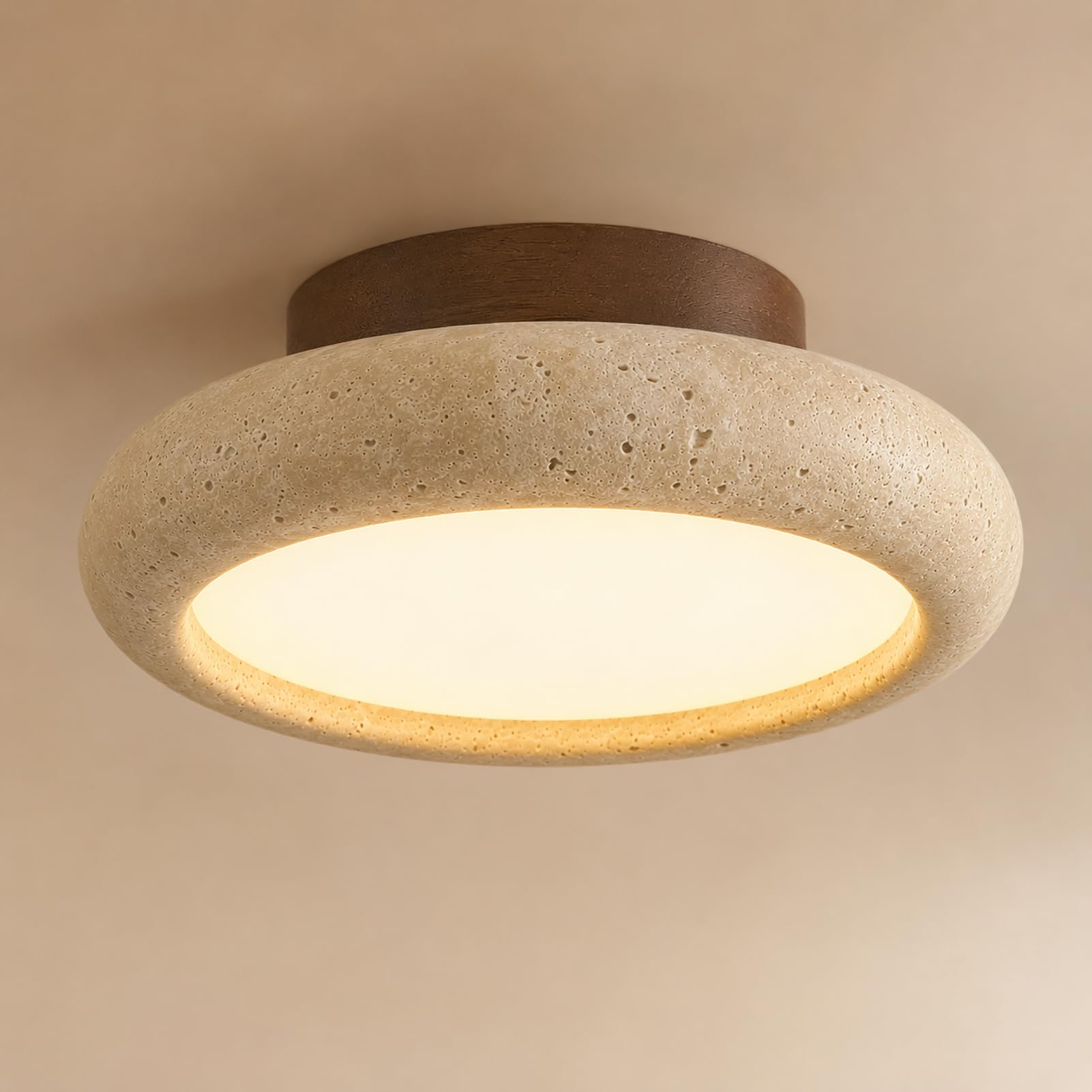 Travertin-Deckenleuchte mit LED, Wabi-Sabi Lampe, 3000 K Warmweiß ,20cm