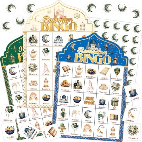 Fancy Land Ramadan Bingo Game for Kids Eid Mubarak Bingo Cards for Muslim Party Favors Family Classroom Activities Supplies 24 Players