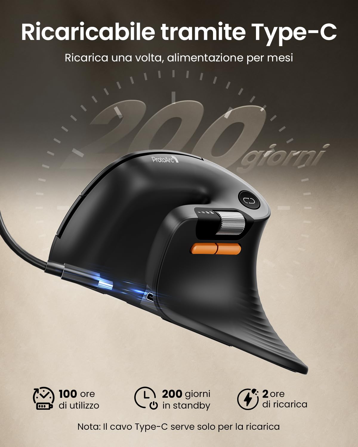 ProtoArc EM11 Pro Mouse Ergonomico Verticale con Rotella di Scorrimento Orizzontale
