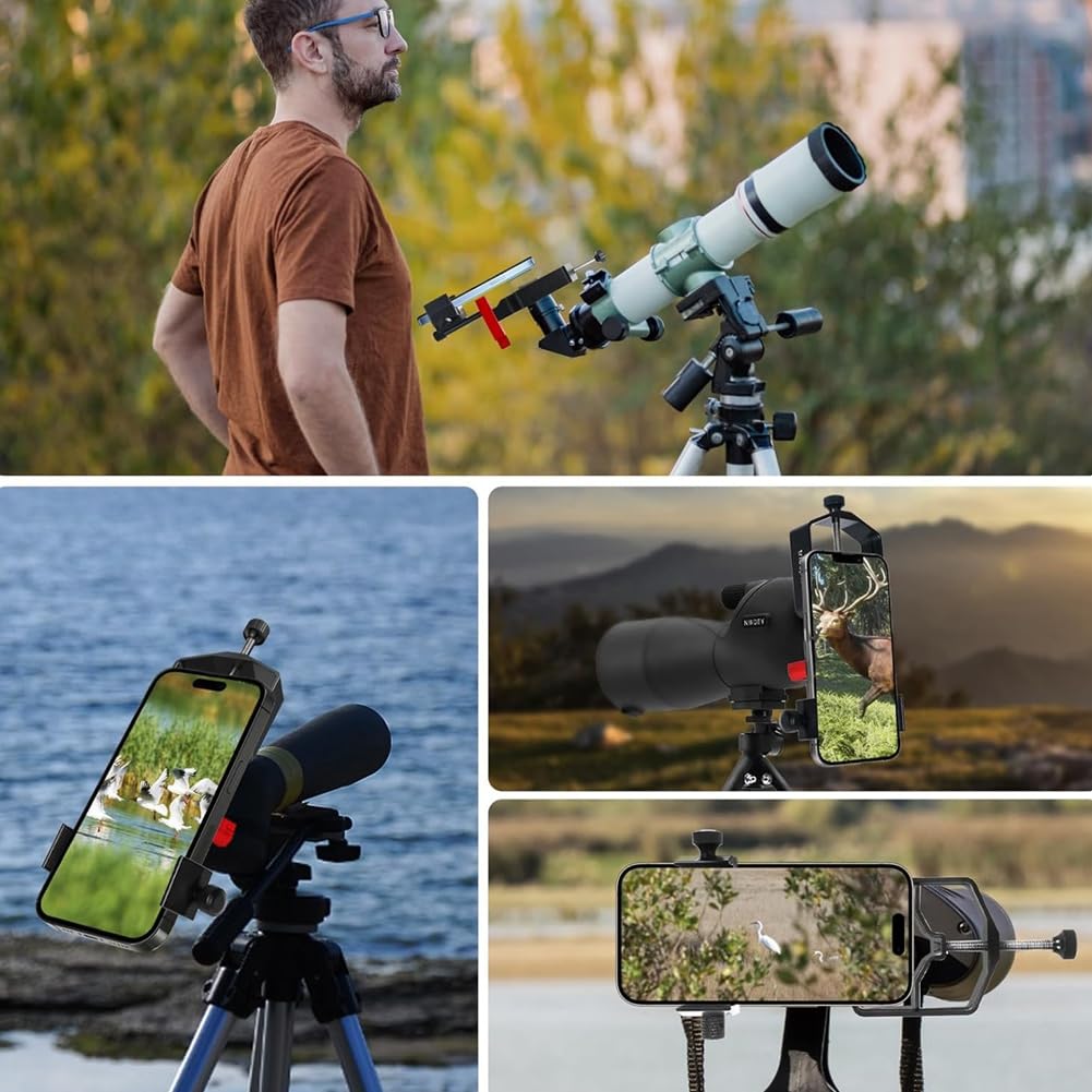 Adaptateur Universel de Digiscope pour Lunette de Téléphone, Support de Télescope en Métal, Support pour Smartphone à 3 Axes pour Longue-Vue avec Télécommande