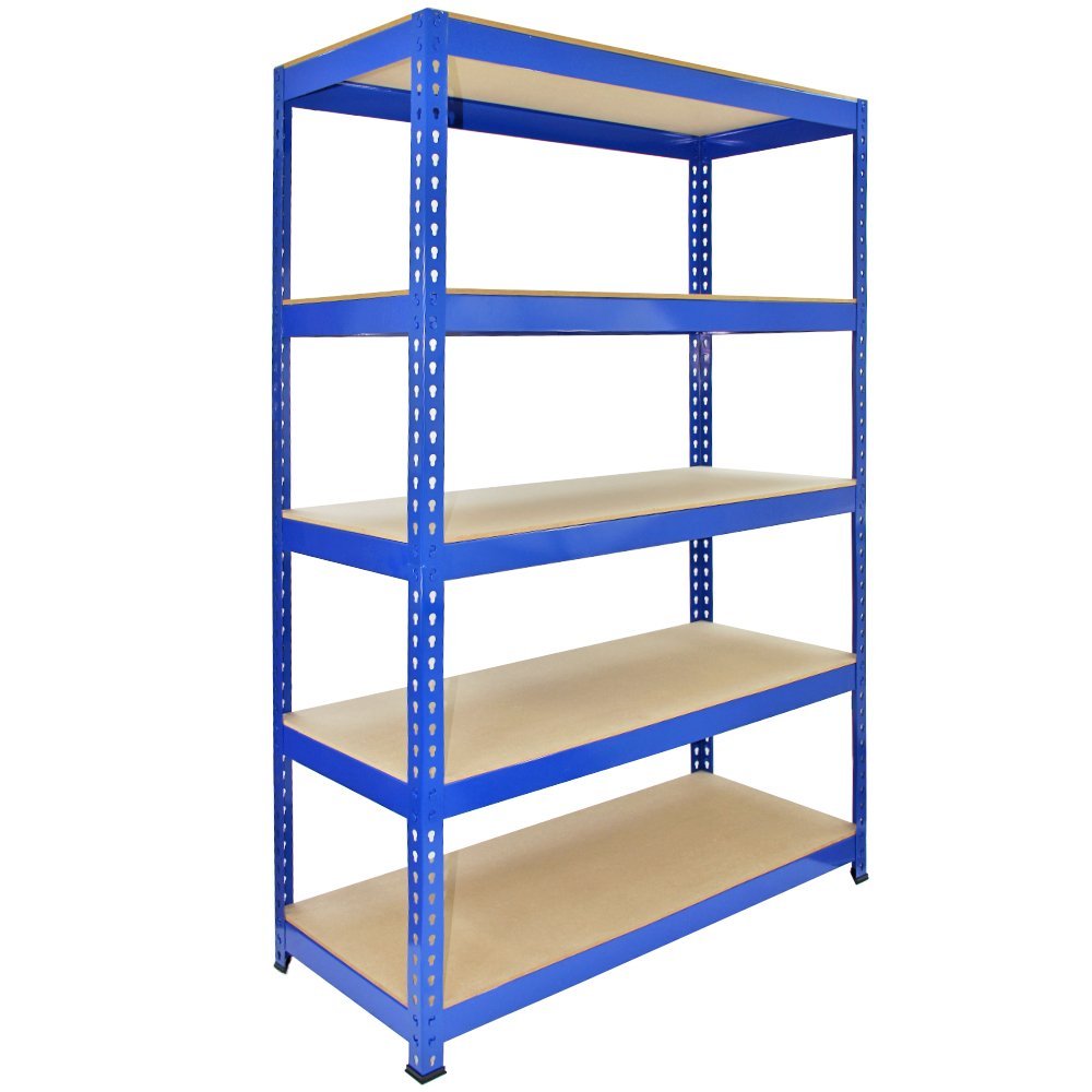 3 Estanterías Metálicas Azules Q-Rax sin Tornillos 120x50x183cm de 5 Estantes Baldas Repisas Capacidad Peso 200kg por Estante Almacenamiento Almacenaje Herramientas Taller Garaje Cobertizo Almacén