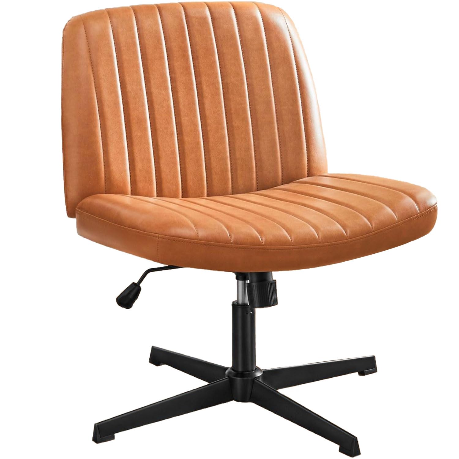UOCFYK Criss Cross Chair, Armless Desk Chair Wide Seat for Home Office Vanity, No Wheels, Height Adjustable, 360° Swivel, Brown