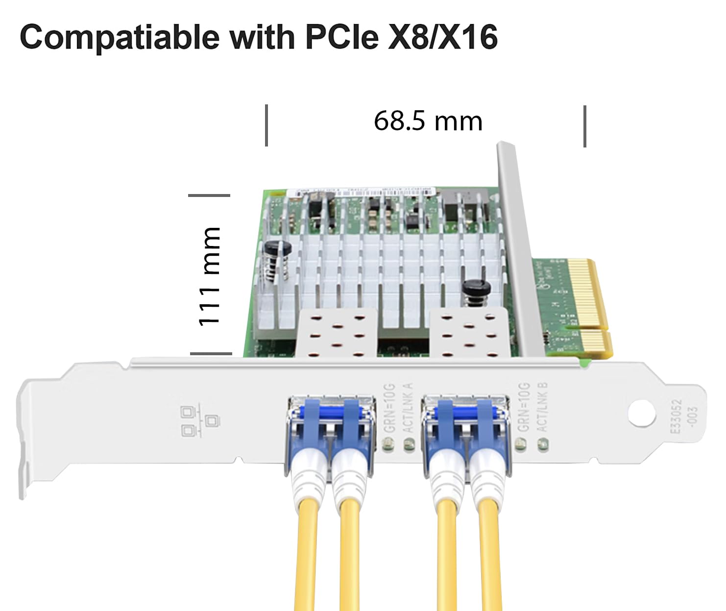 Elfcam® - 10Gb PCIE Scheda di Rete per Intel X520-DA2/ X520-SR2-82599ES Chip, Dual Porte SFP+, 10Gbit PCI Express x8 LAN Adapter, 10Gb NIC per Windows Server, Win8, 10, Linux