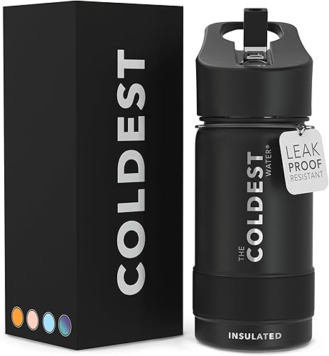 Coldest - Botella de agua deportiva con tapa con popote y asa, a prueba de fugas, de acero inoxidable con aislamiento al vacío de doble pared,