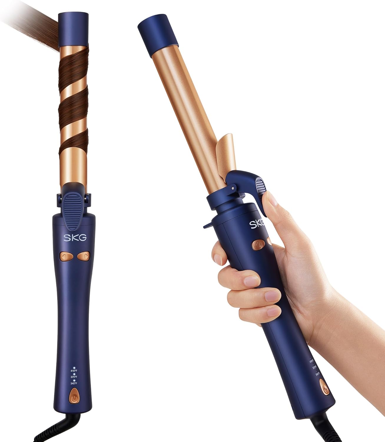 SKG Automatic Rotating Curling Iron, 1-Inch Ceramic Barrel, 2-Way Rotation, 3 Heat Levels, 60s Fast Heating, 30-Min Auto Shut-Off, Dual Voltage, for Effortless Beach Waves & Curls