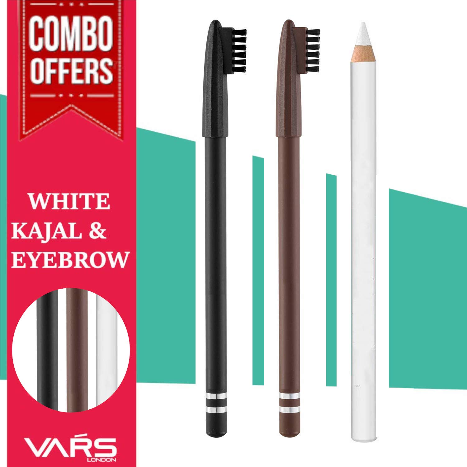 VARS LONDON White kohl kajal and black and brown eyebrow pencil combo| eyebrow pencil | white kajal| white kohl kajal pecnil | white pencil kajal | eye make up kit | brow eyebrow pencil | black eyebrow pencil-image-5