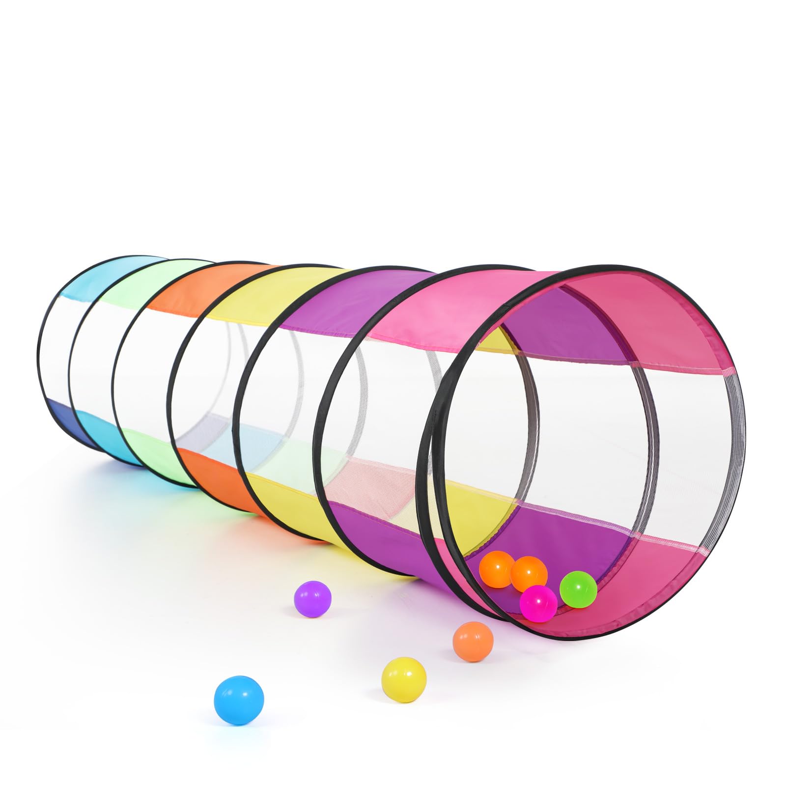 Colorful Baby Play Tunnel for Toddlers with 2 Mesh Sides, Kids Crawling Tunnel Play Tent Pop Up Toddlers Tunnel, Cat Tunnel for Dogs Pets Indoor