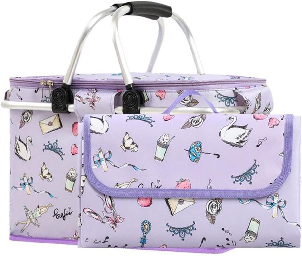 Outdoor Portable Picnic Basket and Picnic Mat Set Folding Picnic Camping Lunch Bag Insulated Cooler Bag (Color : B Size : 42 * 23 * 23cm) (C 42 * 23 * 23cm)