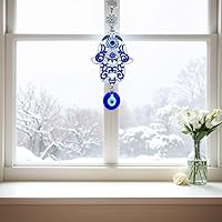 Vista 4 de Betterdecor Colgante de pared de mano Hamsa de mal de ojo azul para decoración de coche de oficina en casa 023