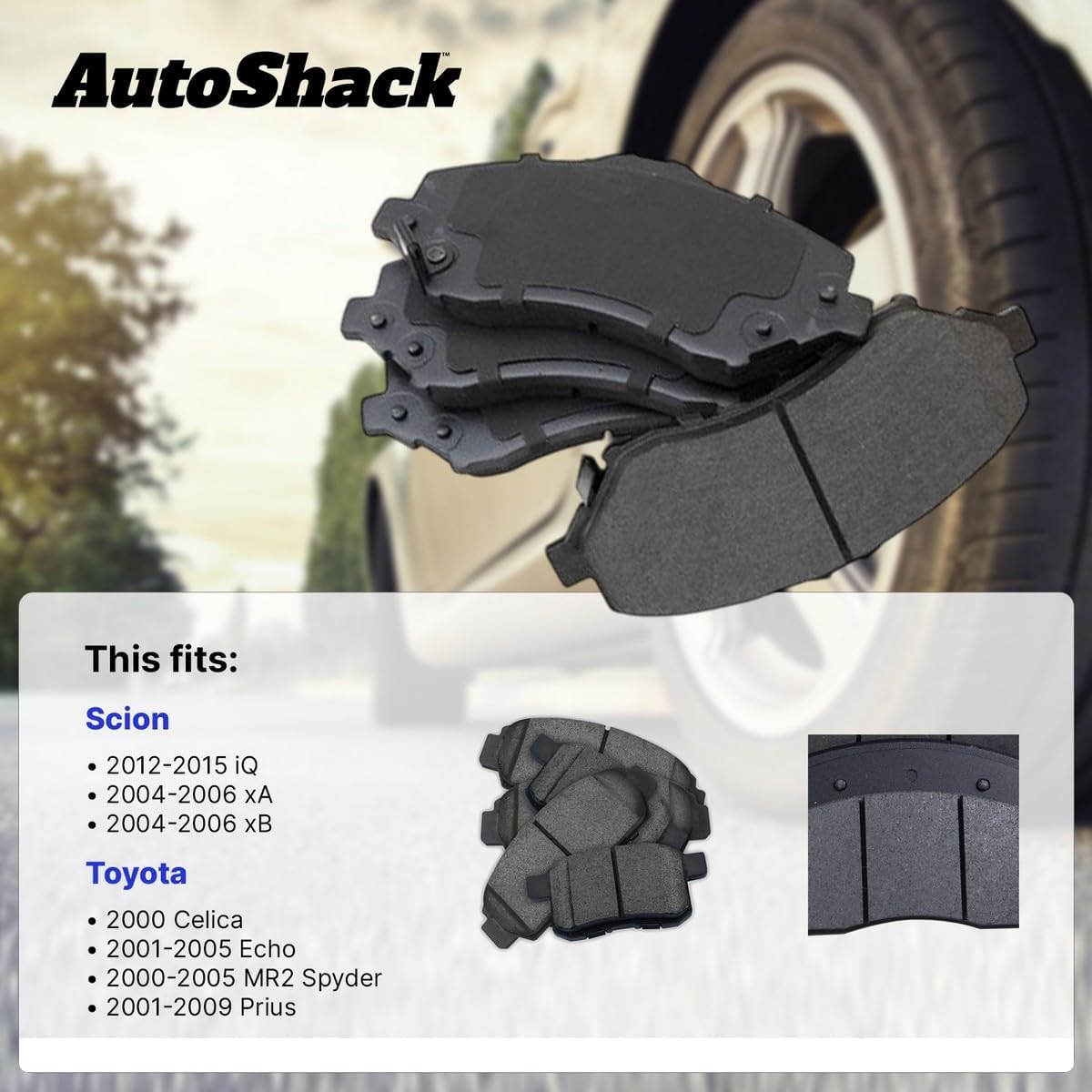 AutoShack Front Premium Ceramic Brake Pad Set Replacement for 2001-2009 Toyota Prius 2012-2015 Scion iQ 2001-2005 Toyota Echo 2004-2006 Scion xA 4-PC
