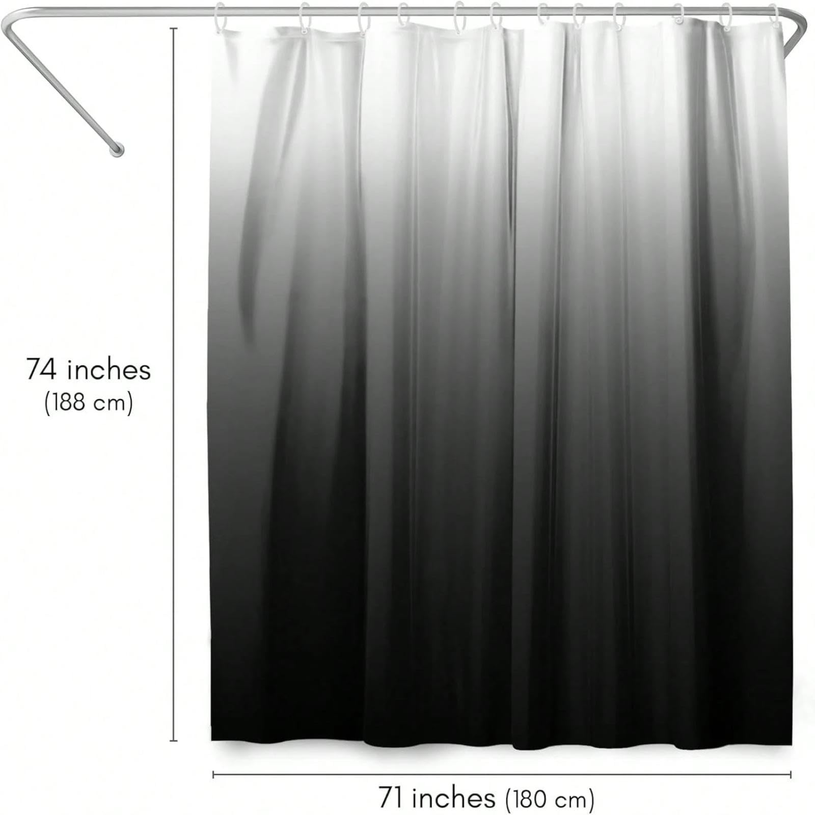 Rideau de Douche Noir ombré, Rideau de Douche en Tissu pour Salle de Bain, avec œillets métalliques et Crochets en Plastique, 220 x 200 cm (87 x 79 Pouces)