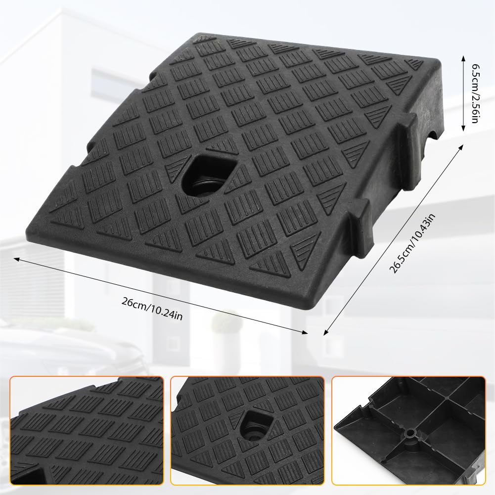 Rampa per marciapiede, rampa portatile, in plastica antiscivolo, per vialetti, marciapiedi, moto, scooter, auto, con 2 bulloni di espansione (nero)