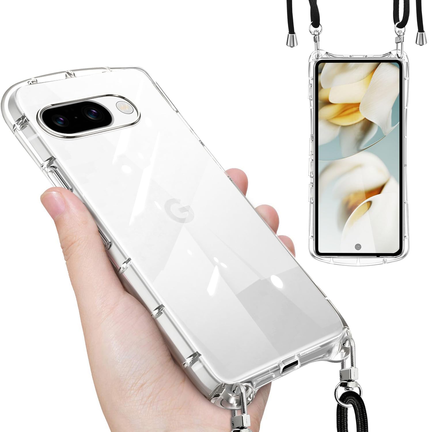 Google Pixel 9a 用の ケース ショルダー ストラップ Pixel9a 用の カバー 透明 肩掛け 韓国 ピクセル 9a スマホケース （クリア）