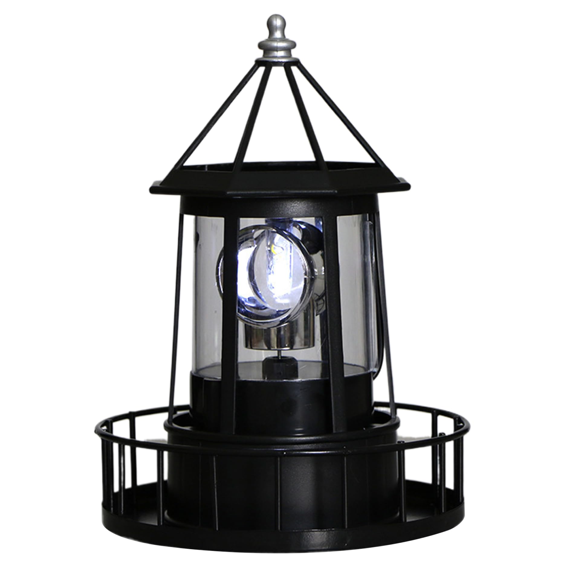 Licsaliwe Solar Lighthouse Lamp 360° Rotation, Waterproof Decorative Metal Solar Garden Lights for Patio Pathway Courtyards Lawns 5.9x8.3 Inch(Black)