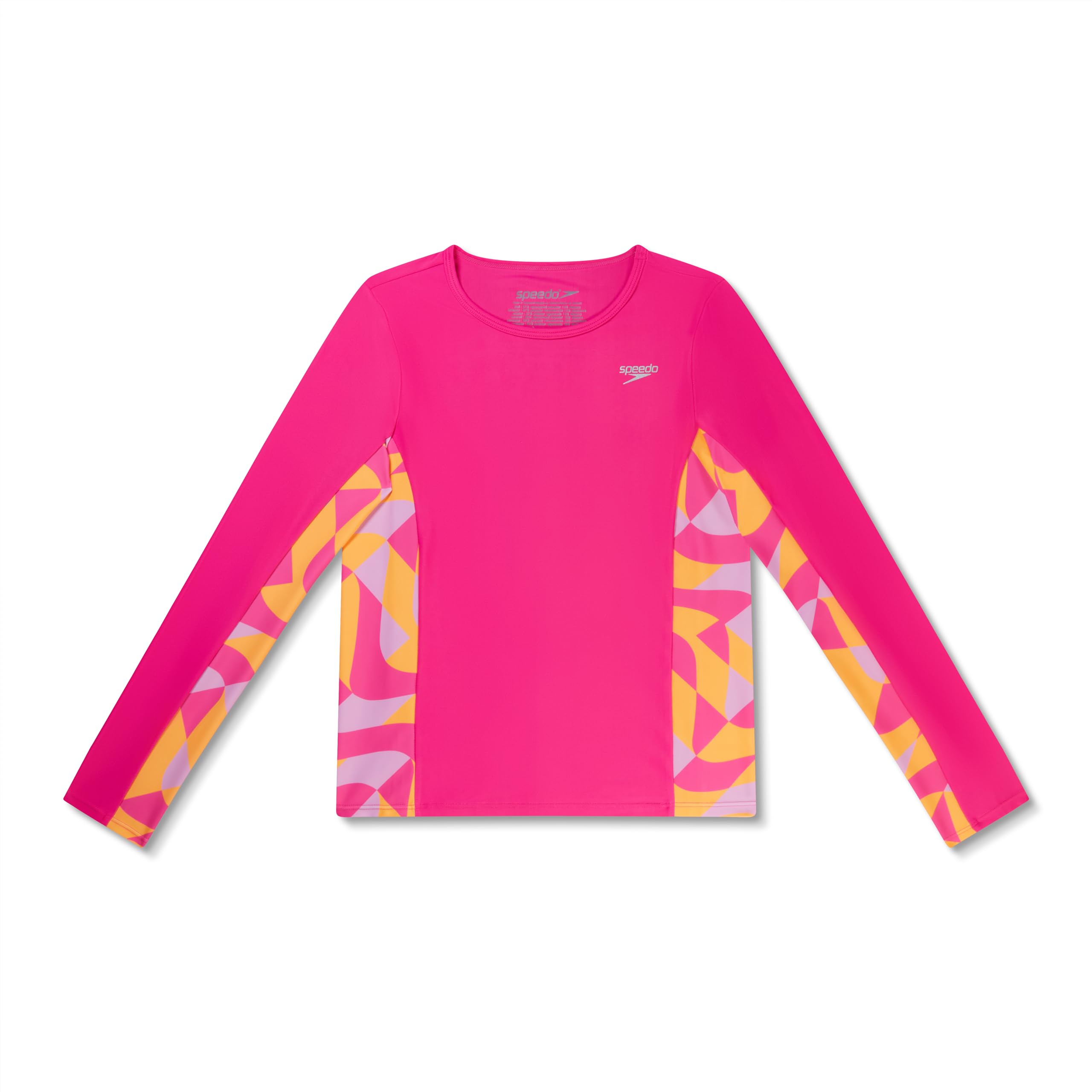 Speedo Girls' Standard Uv Swim Shirt Long Sleeve Rashguard, Sliced Geo