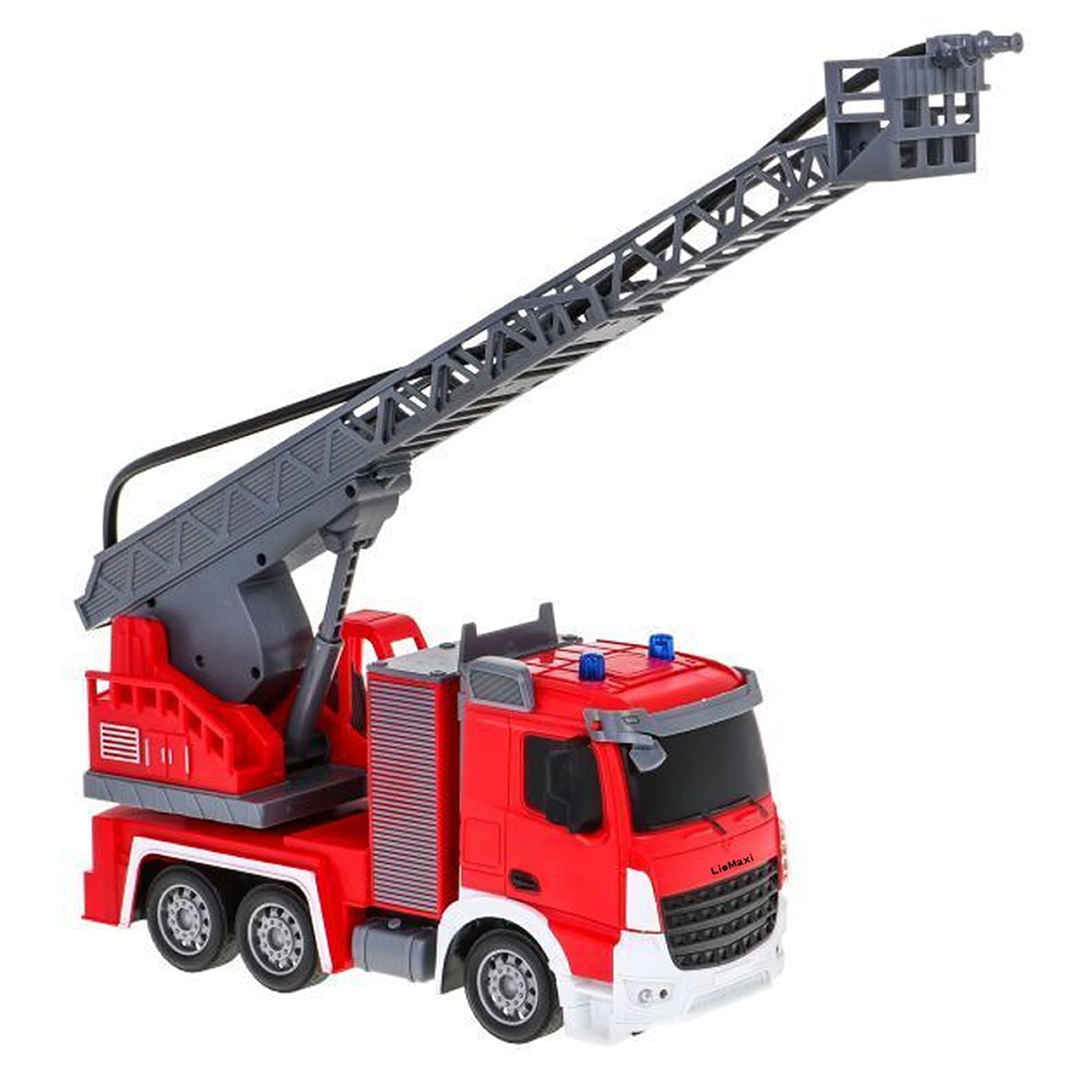Scala 1:24 telecomandata Giocattolo camion pompieri,con pompa spruzzatrice d'acqua, Camion pompieri radiocomandato con scala estensibile e luci, Scala girevole Manuale, Ricaricabile,Rosso