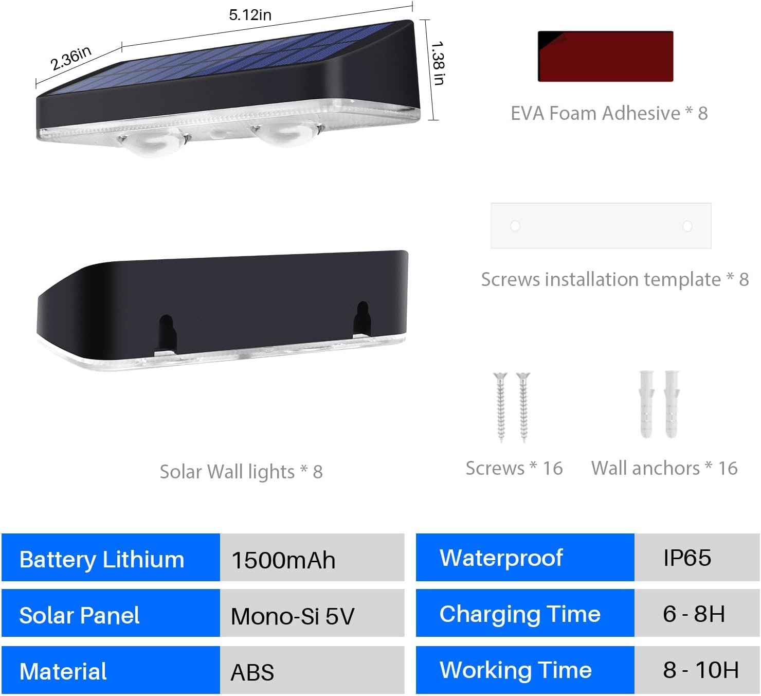 Solar Fence Lights 8 Pack Bright LED Lens Downlights Waterproof 3000/4000/6000K 3 Modes Dusk to Dawn Deck Lighting Solar Powered for Step, Porch, Mailbox