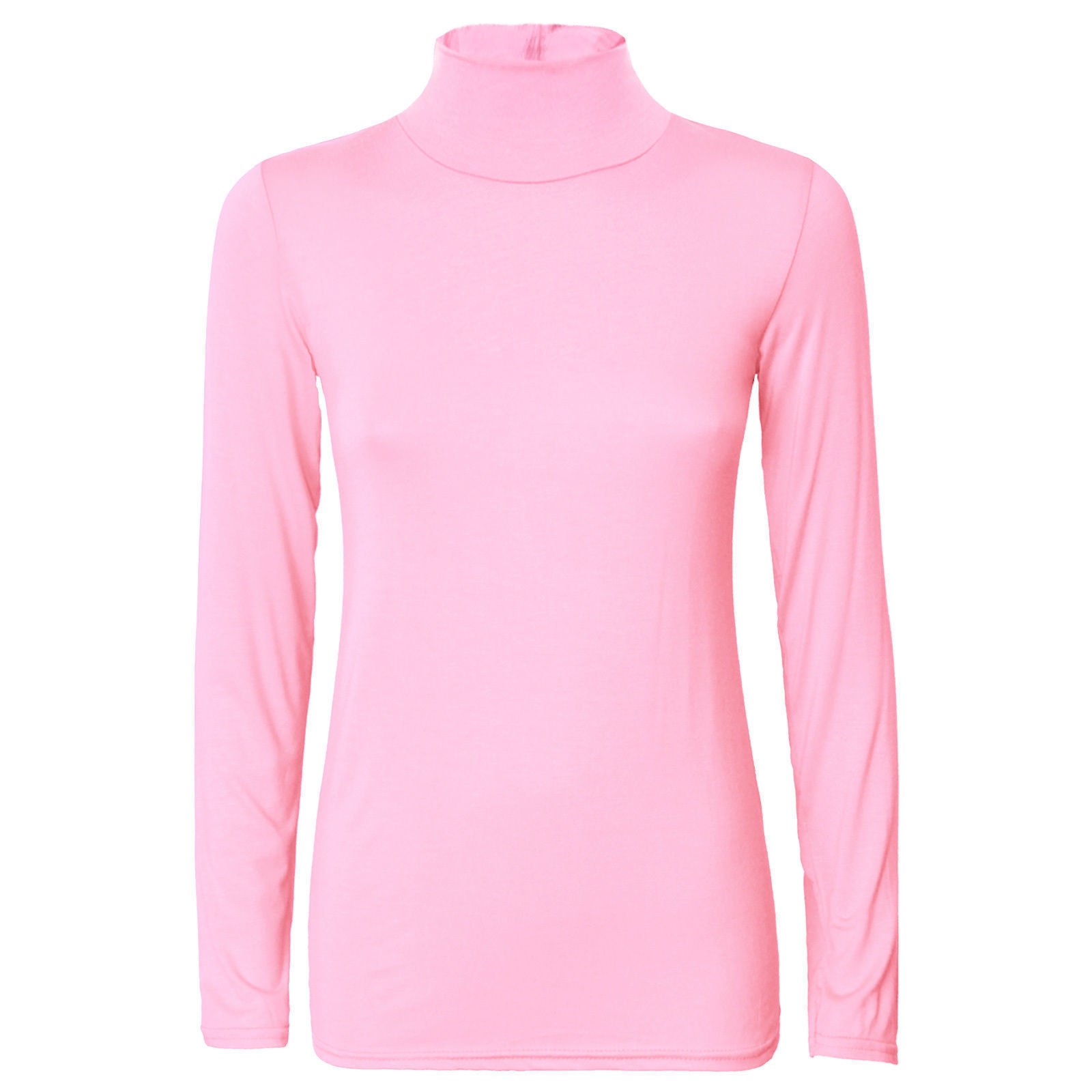 GirlzWalk ® Ladies Long Sleeve Polo Neck ROLL Neck TOP Womens Turtle Neck Plain TOP (Baby Pink, ML 12-14)