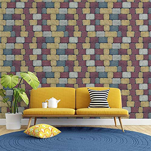 Image of DWELLSINDIA Multi Color Bricks Self Adhesive Wall Grain Textured Wallpaper (244 X 41 CM, Multi)