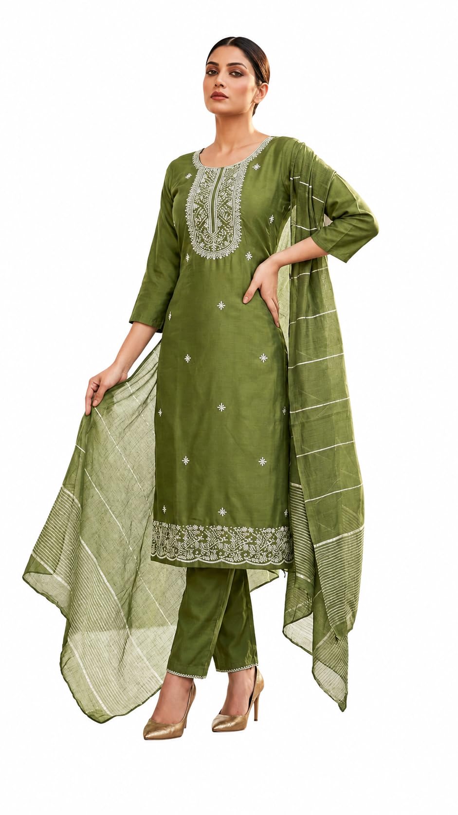 Beats Grace Olive Designer Suit Set | Kurta Set-picture-41