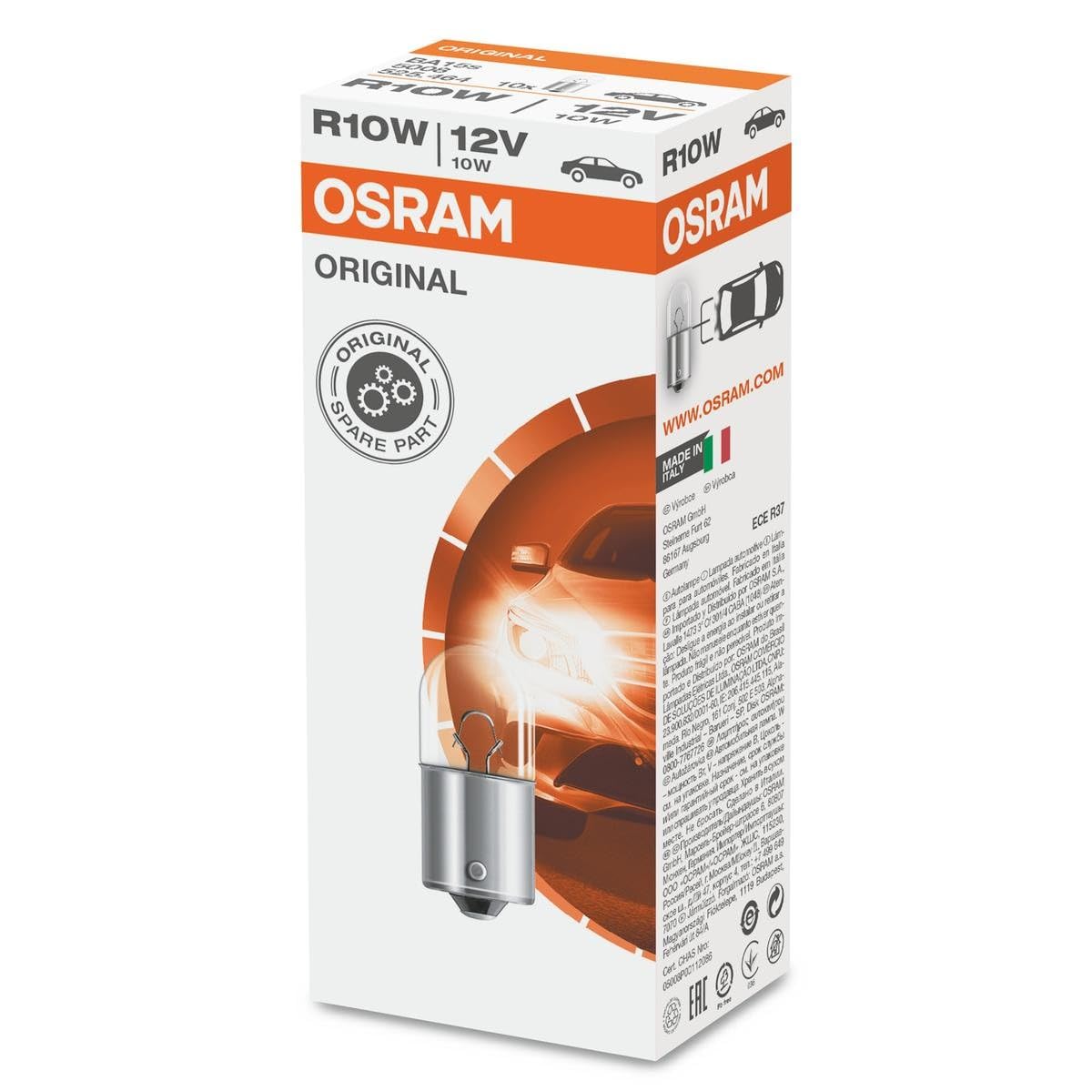 Osram 5008 Original Lamps with Metal Bases, 12 V, 10 W, Set of 10
