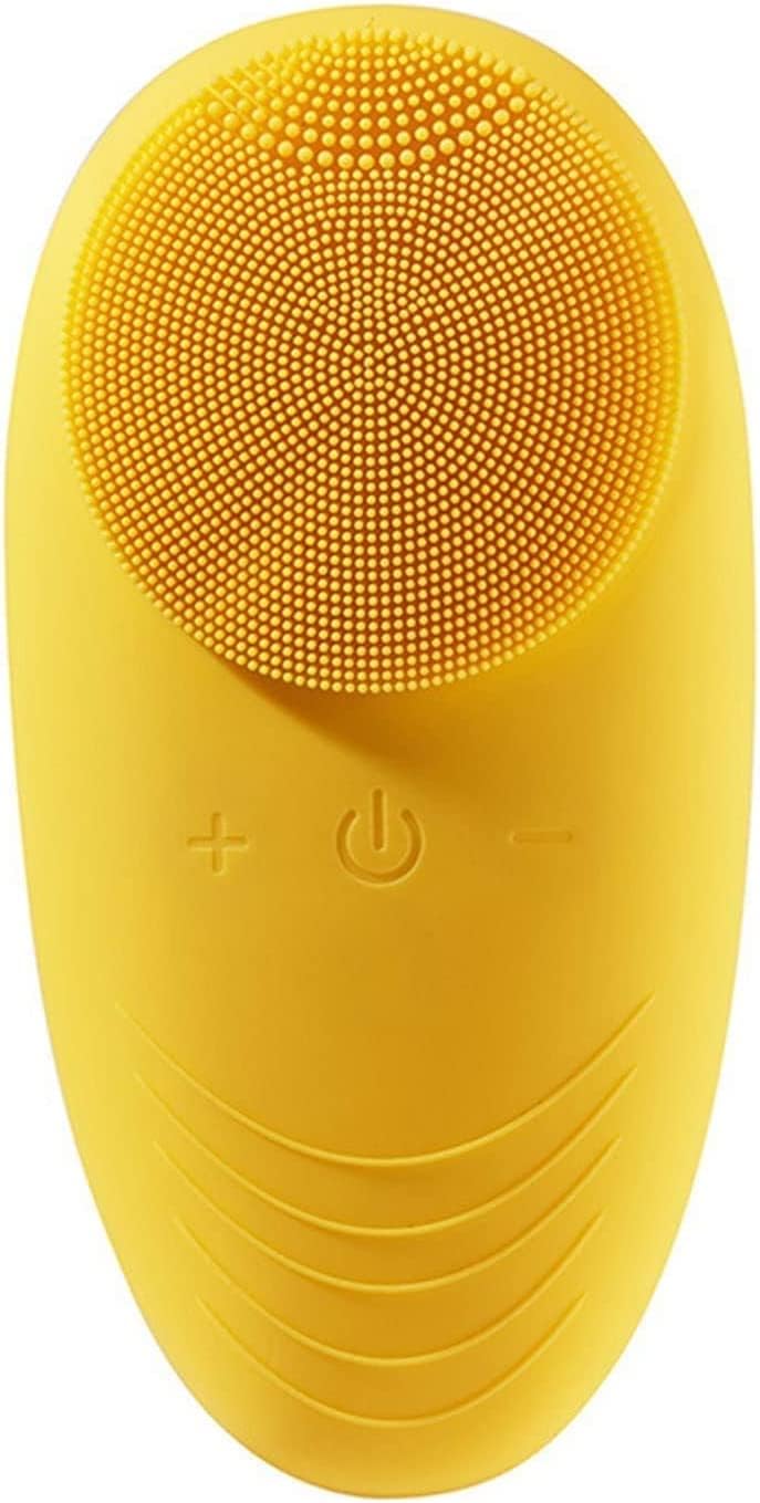Facial Cleansing Brush, Electric Silicone Face Scrubber, Rechargeable Waterproof Facial Skin Cleaning Brush with Intelligent Light Reminder (Color : Yellow)