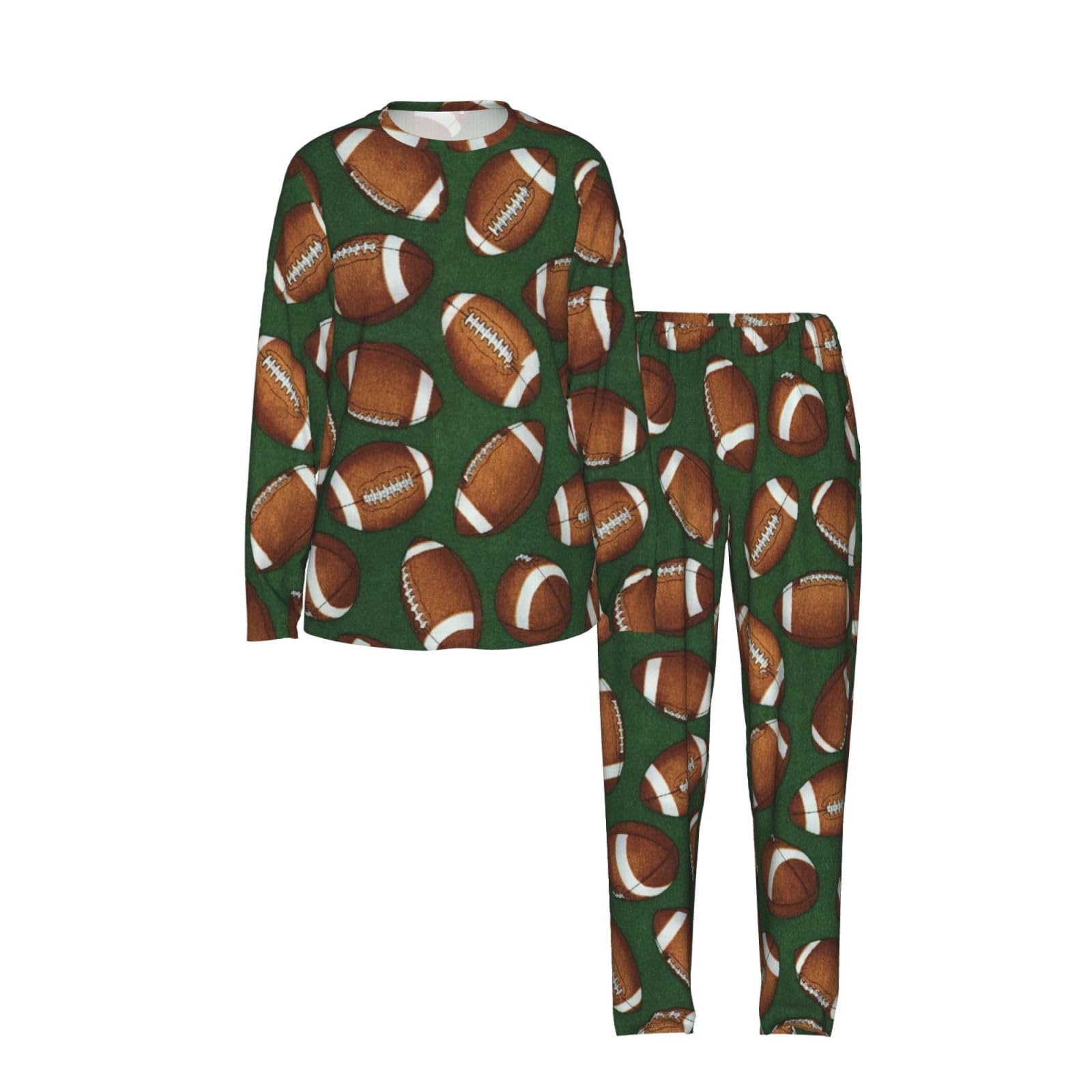 Calcio Stampa Verde Delle Donne Manica Lunga Pigiama Corrispondente Morbido Elastico Coulisse Casual Daywear