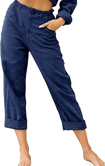 LRMQS Women Capri Pants 2026 Summer Trendy Linen Cropped Trouser with Pockets Beach Casual Cruise Fashion Capris Clothes