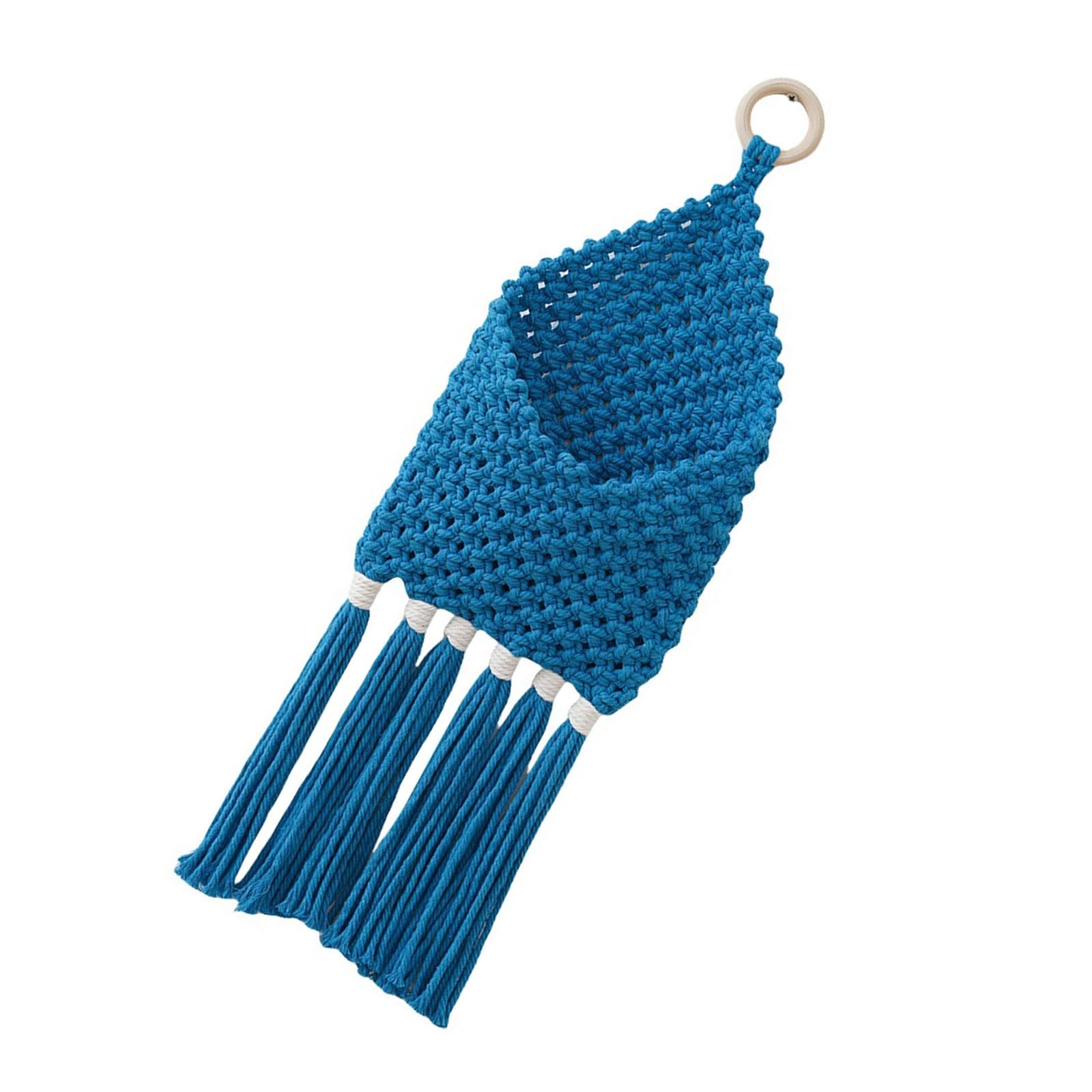 Buxuaaaa Dried Flower Basket Handwoven Cotton Rope Tassels Macrames Wall Hanging Pocket Organizers Indoor Nursery Room Decors Cotton Wall Art