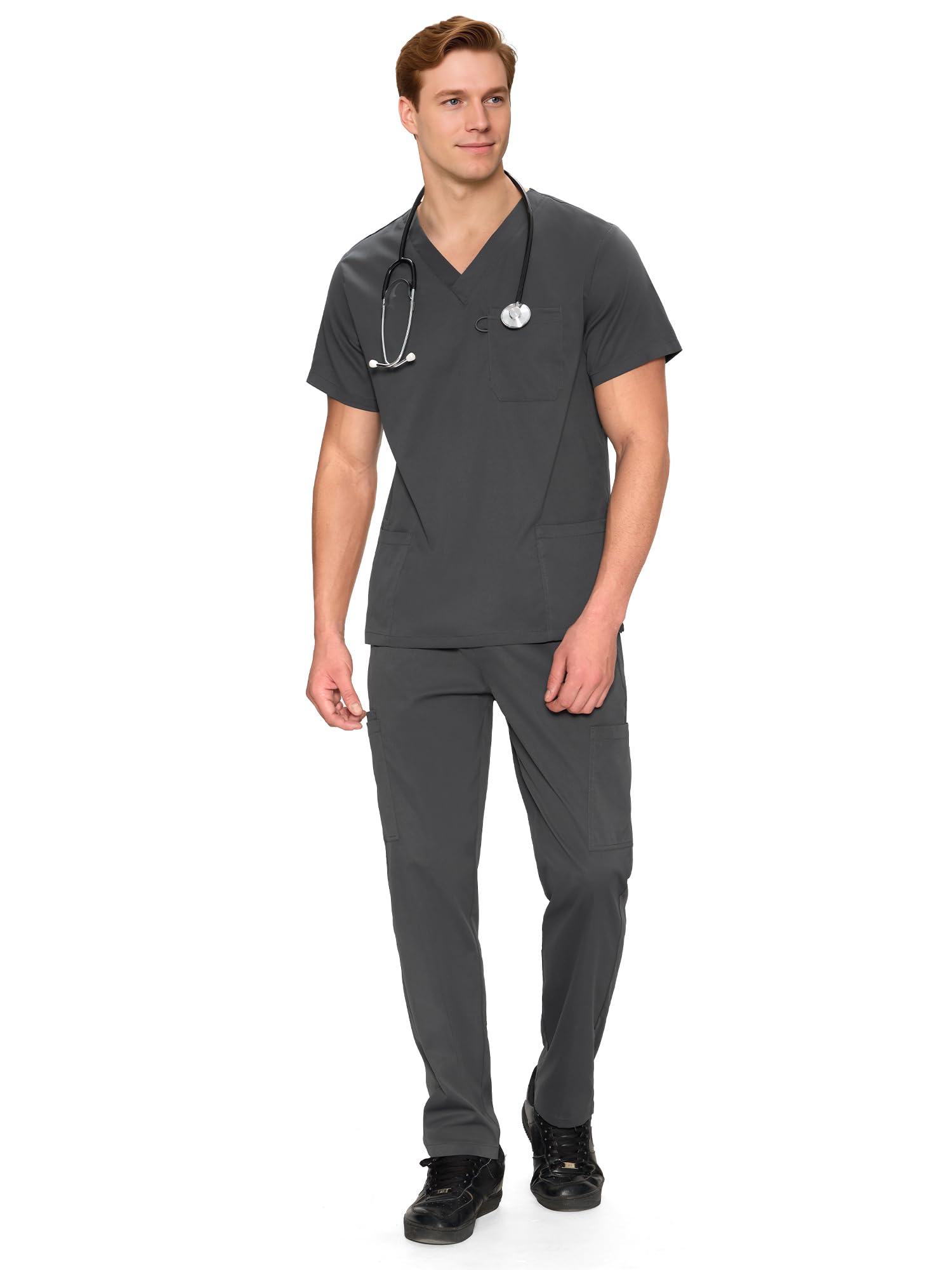 COZYFIT Men's Straight Leg Scrubs Set Dark Grey