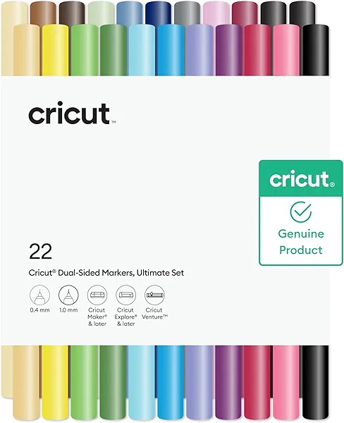 Cricut® Dual-Sided Markers, Ultimate Marker Set (22 ct) - 1.0mm Marker Tip + 0.4mm Fine Point Pen Tip - For use with Maker, Explore, & Venture Machines