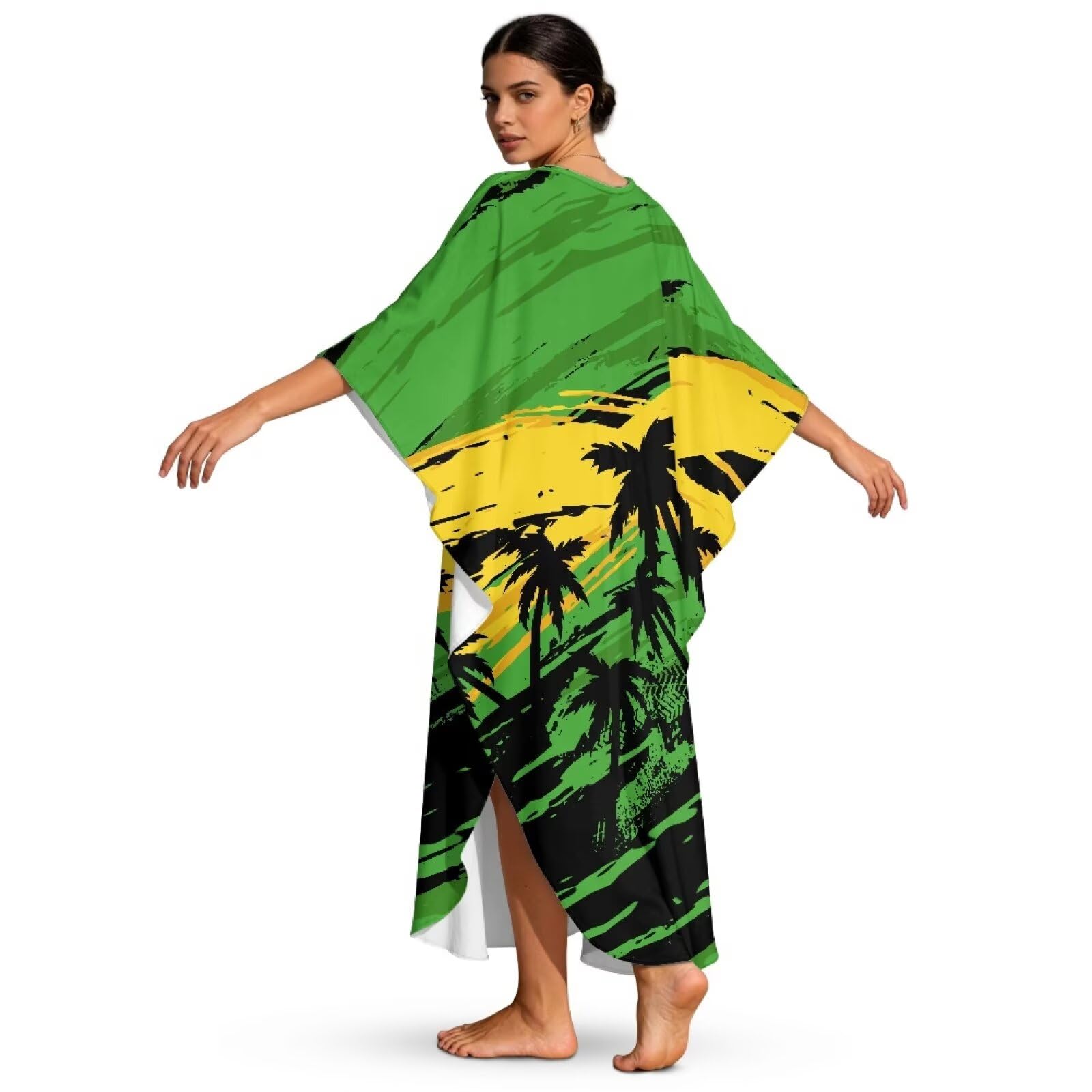 Xoenoiee Sukienki kaftan dla kobiet plus size dekolt w serek Moo Moos rękaw nietoperz kaftan sukienka plażowa okrycie