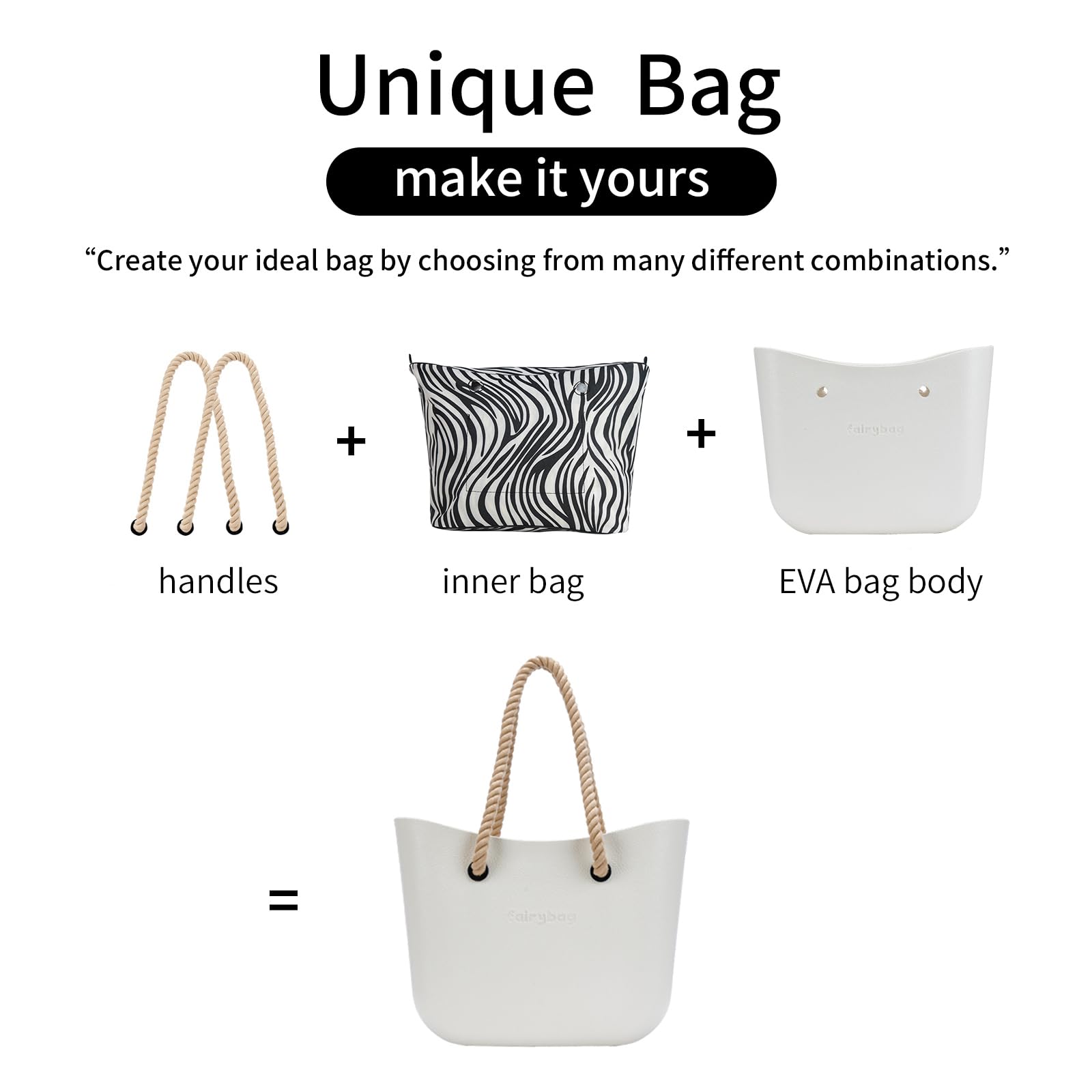 MRMIMI Rubber Tote Handbag with Rope Handles and Faux Leather Strap Lightweight Waterproof Shoulder Bag with EVA Foam Rubber (White)