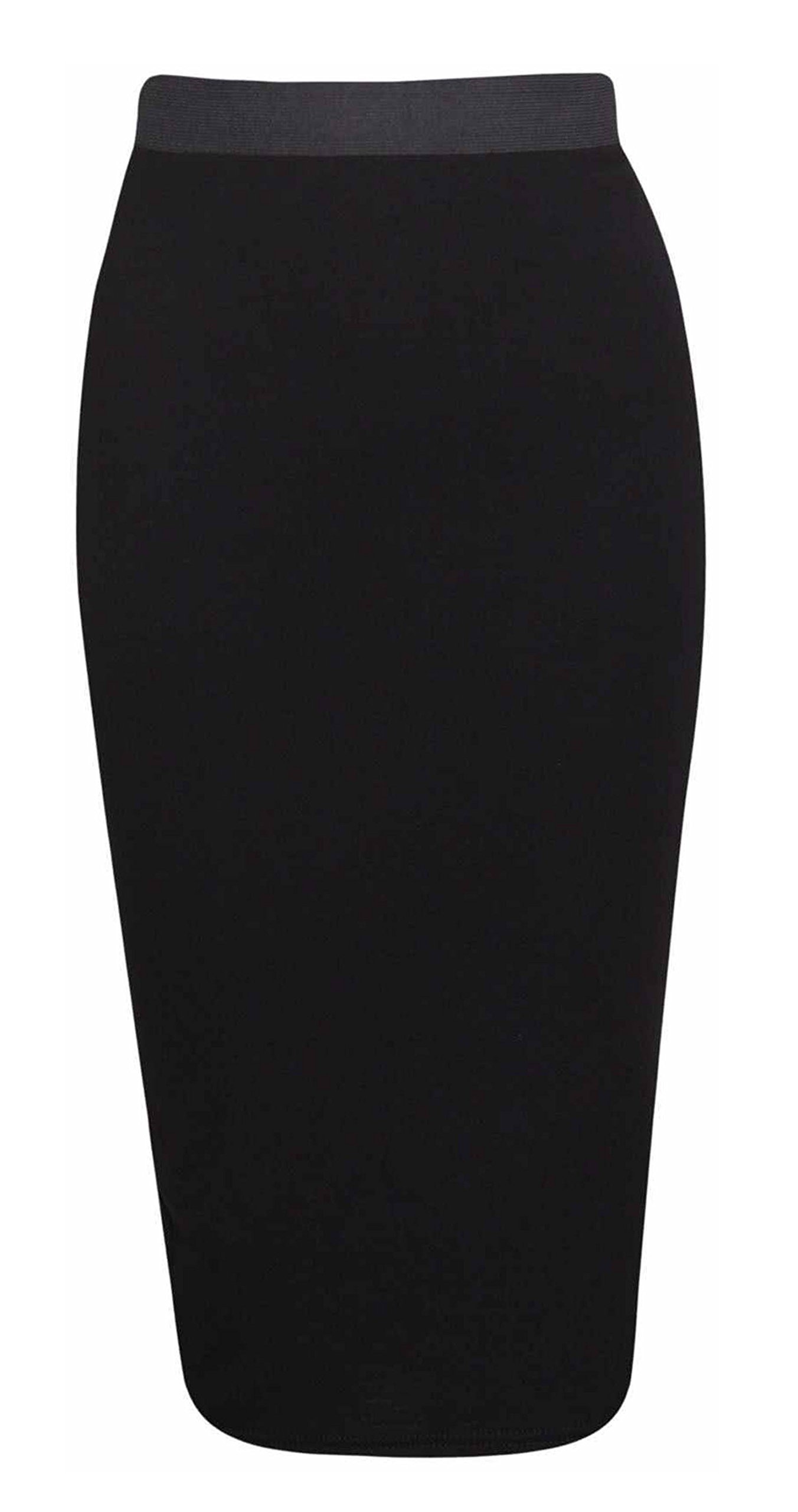 Elum Women's Black ® Plain Office Bodycon Pencil Midi Skirt