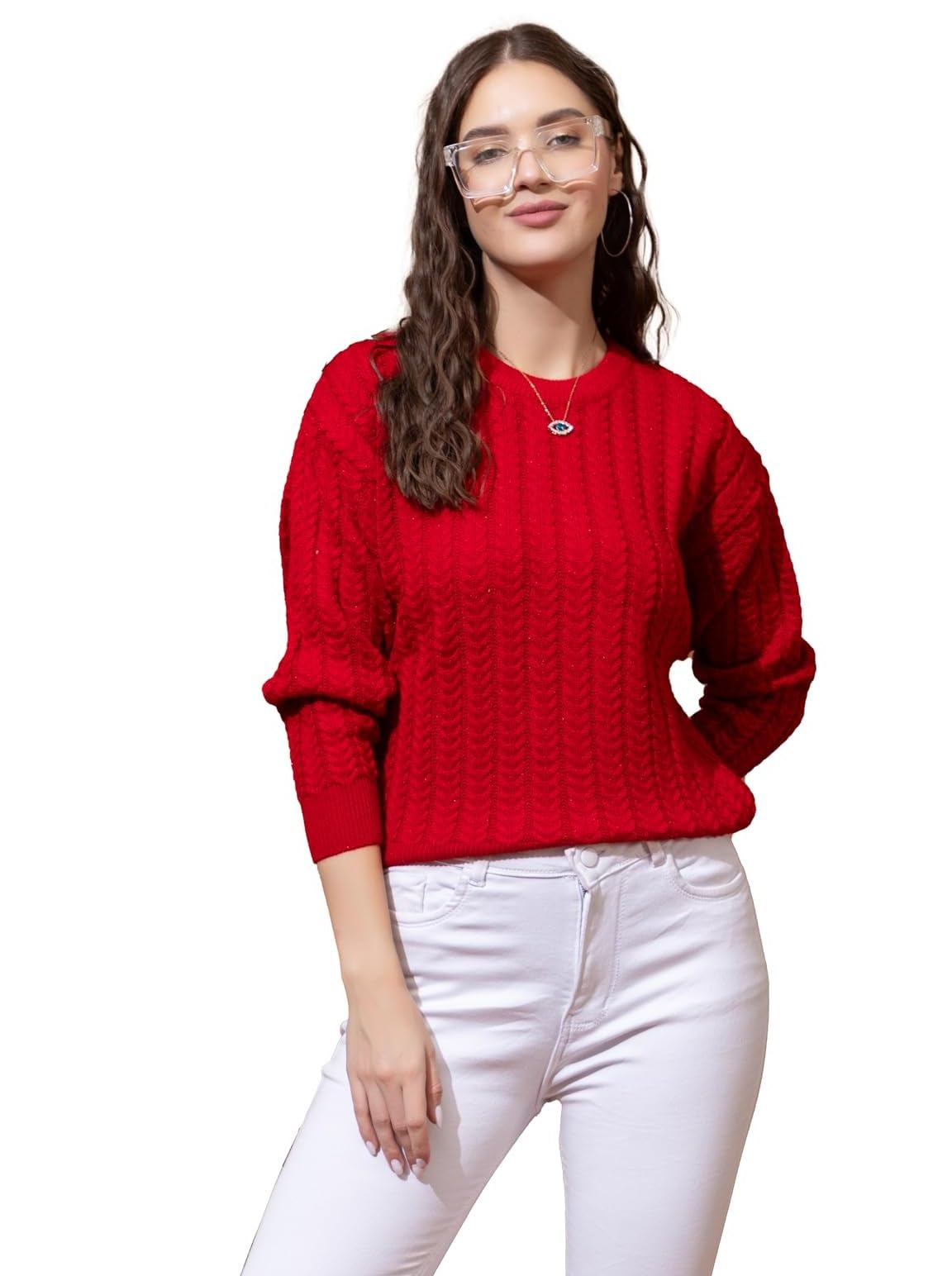 style dusk Women's Full Sleeves Round Neck Cable Design Pure Woolen Pullover Sweater for Winter Season-picture-34