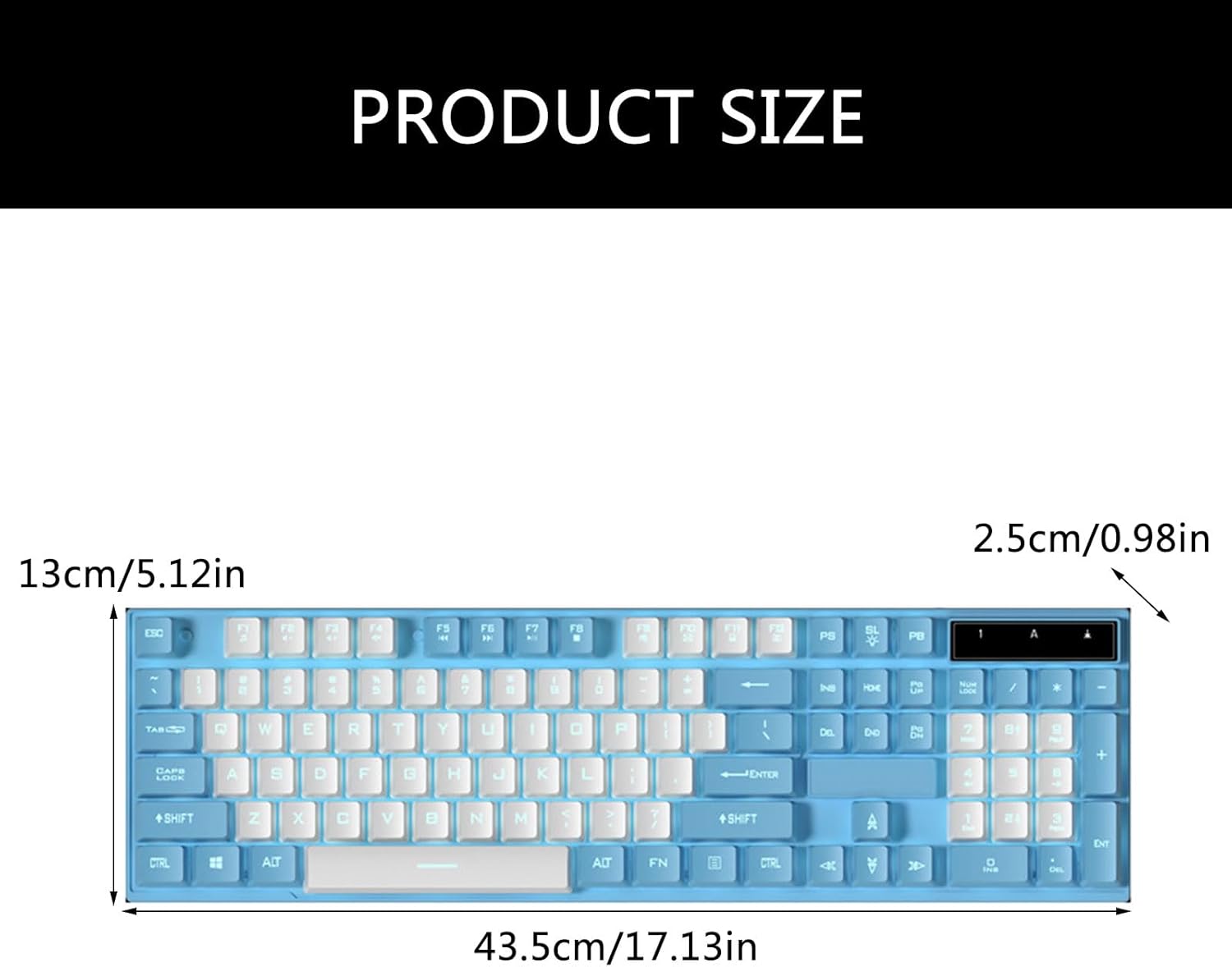 Diagram showing the dimensions of the XUZHID keyboard