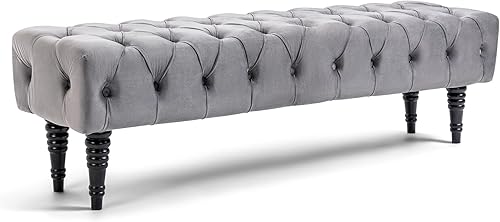 Miniatura 7 de ECOTOUGE Banco otomano tapizado copetudo, banco de acento rectangular, bancos acolchados de pana para entrada, comedor, sala de estar, dormitorio,