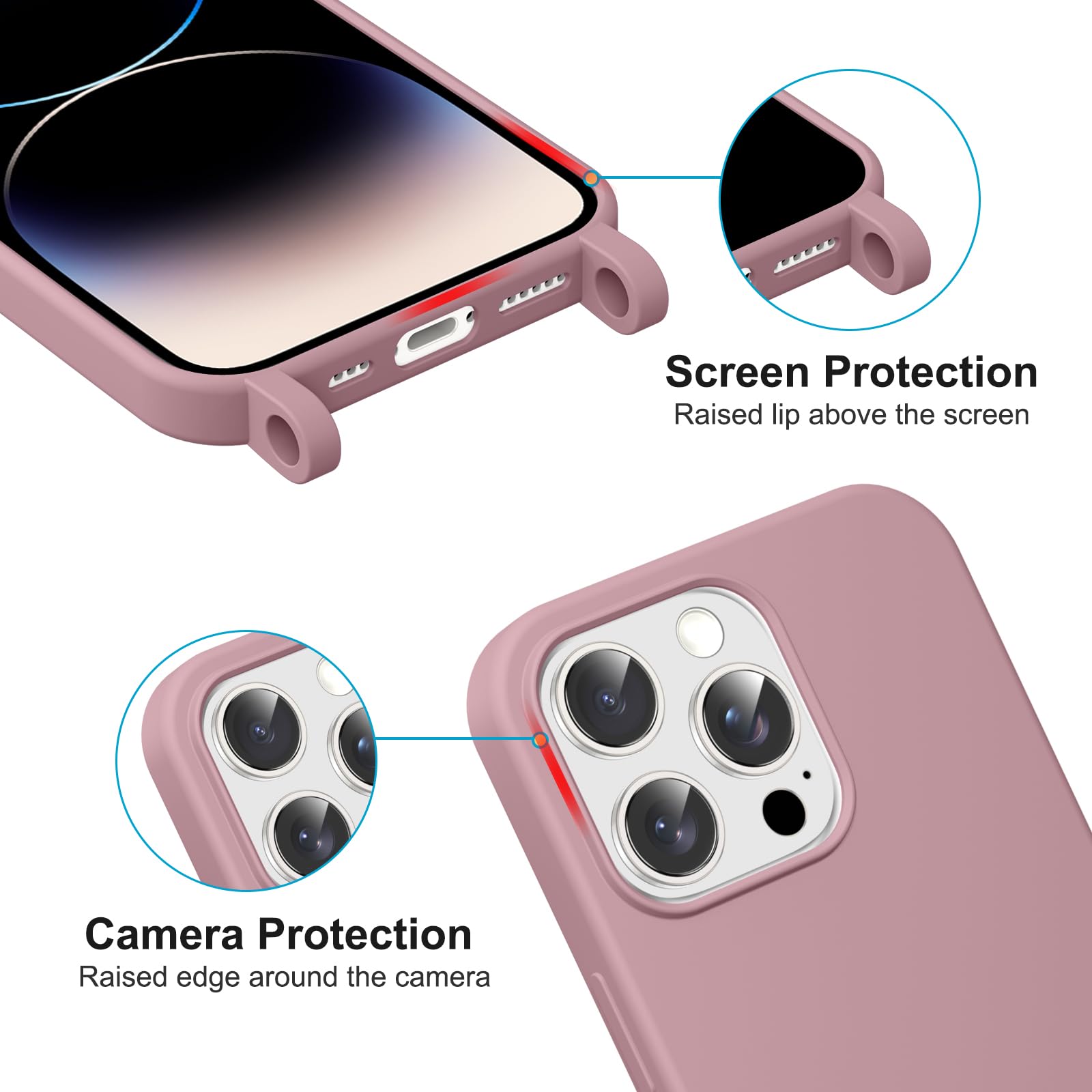 Coiwxmoi Cover Cordino per iPhone 14 6,1, Corda Collana Tracolla Laccio Custodia con Aesthetic Farfalle Disegni, Morbido Silicone TPU Bumper 360 ° Antiurto Case con Pellicola Protettiva Trasparente